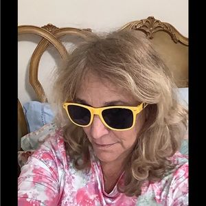 Sunglasses yellow frames SVRS dark lenses with good UV protection 🌞